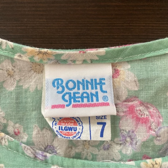 Vintage USA Bonnie Jean Girls 7 Green Pink Floral Dress - Picture 10 of 10